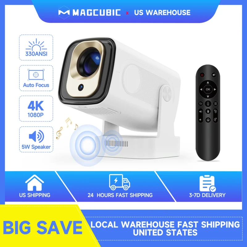 Magcubic HY310 Auto-Focus 1080P Projector - Native 4K, 330 ANSI, Android 11, WiFi6 & Air Mouse Remote