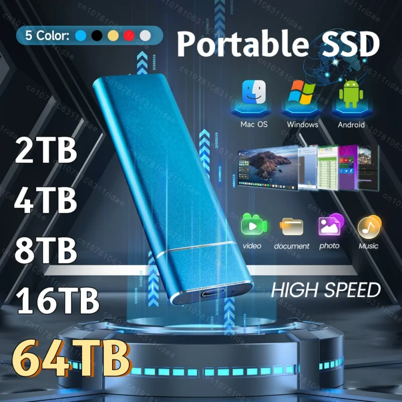 High-Speed SSD External Hard Drive – Portable 1TB to 128TB Solid State Storage for Laptop, Mac & PC